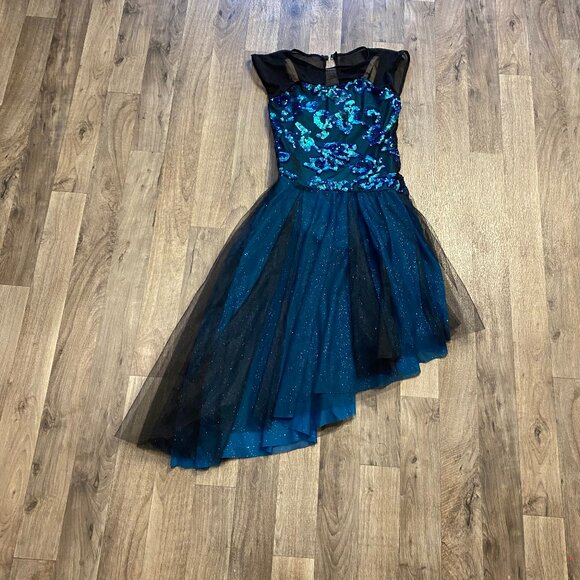 Revolution Dance Costume Size Large Child Blue Sequined Asymmetric Tulle Skirt - Picture 1 of 5